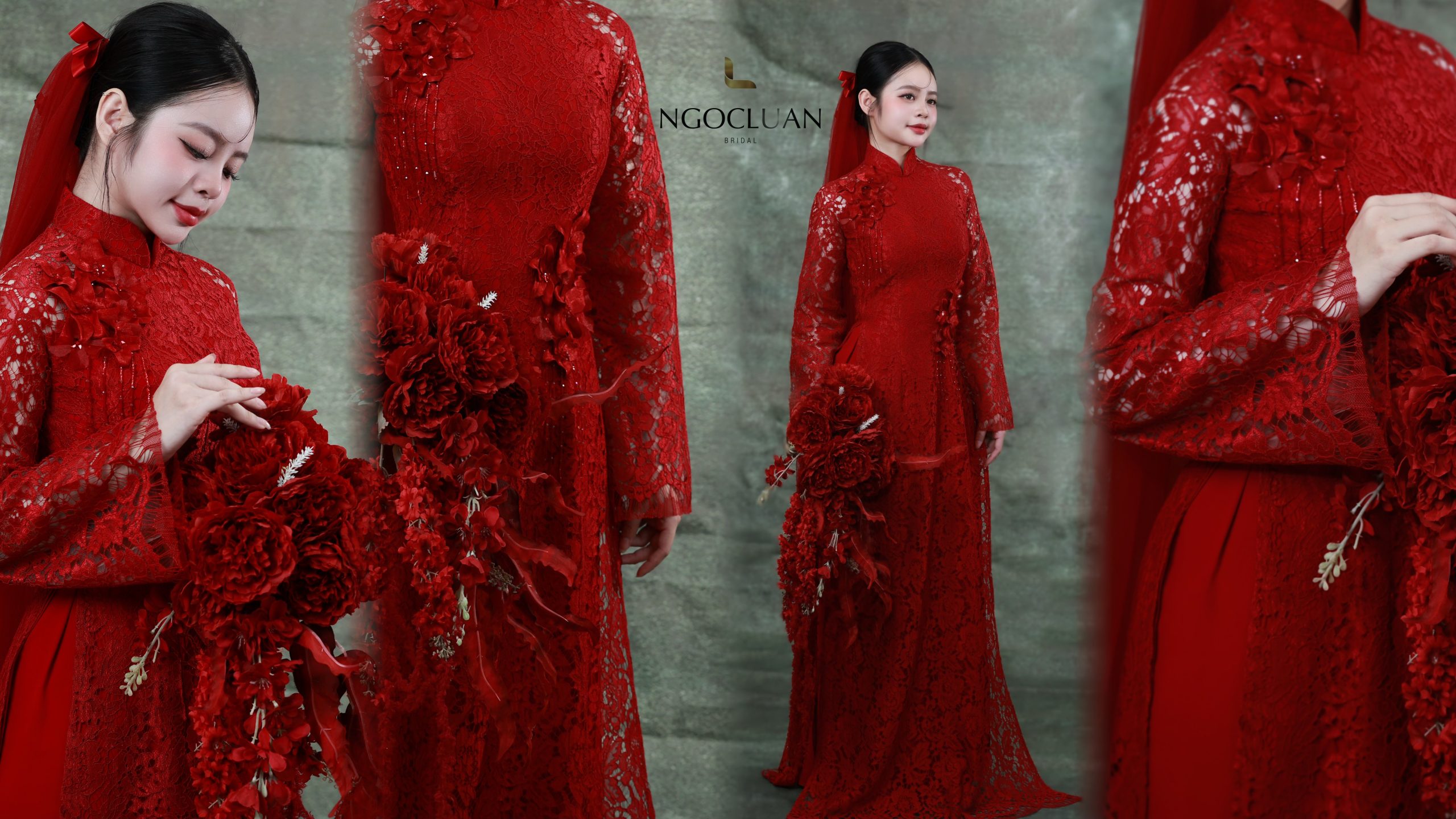 Áo dài mới nhất 2026 tại Ngọc Luận Bridal – Mẫu áo dài cưới đỏ sang trọng